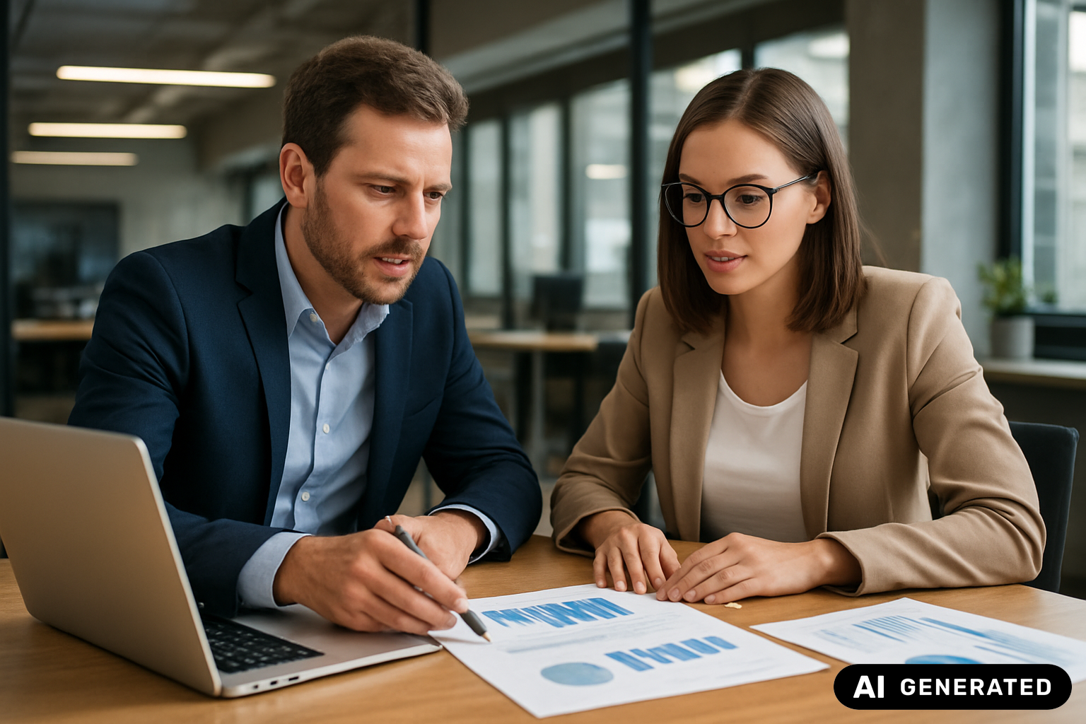 Fraunhofer-Logo auf einer Präsentationsfläche, Team arbeitet an einer Taskforce-Entscheidungsrunde im Büro, schnellere Abläufe